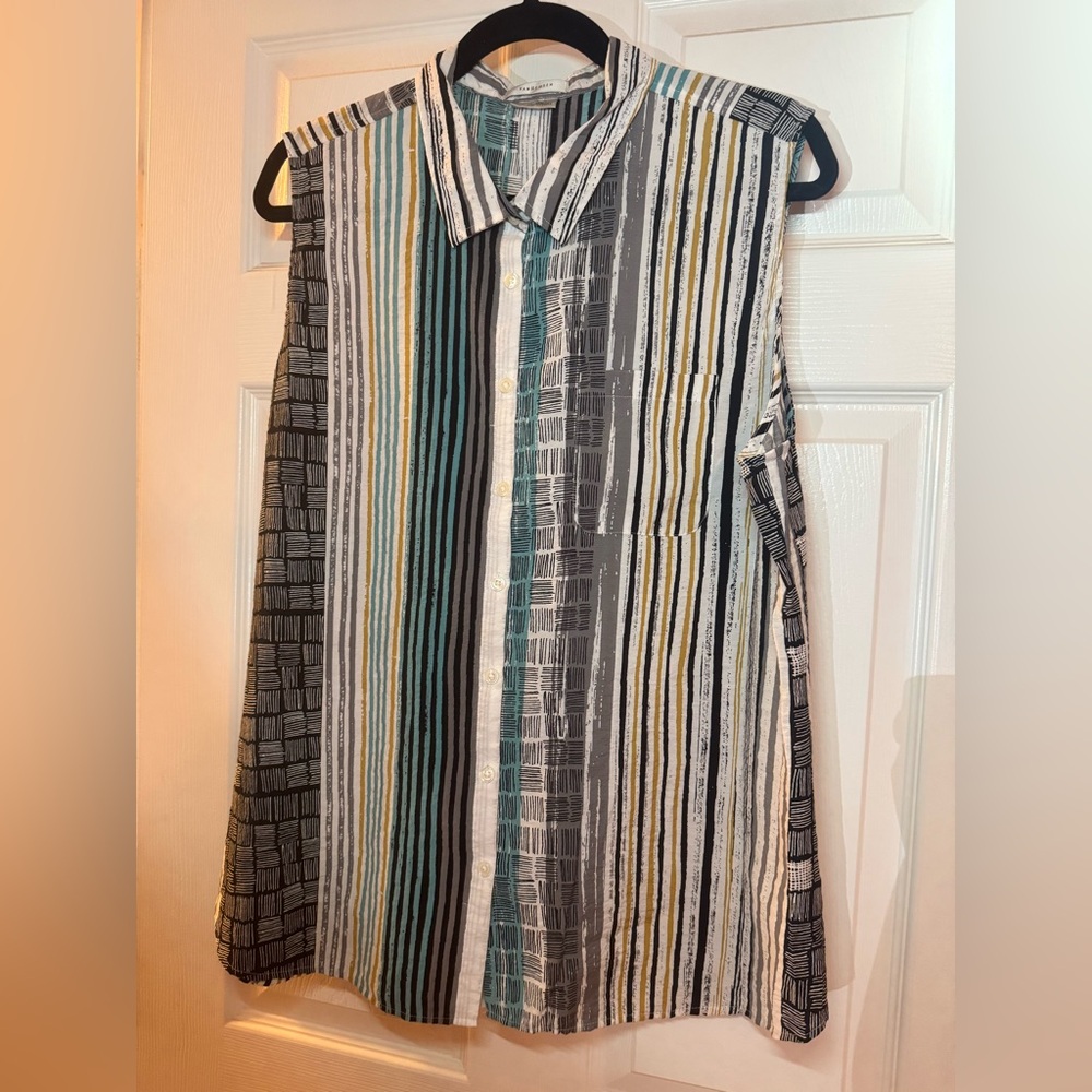 Striped Sleeveless Button-Up Shirt